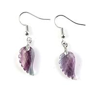 Pendiente de piedra tallada natural, piedra de fluorita, ala de ángel, gota, gancho para la oreja, pendientes de piedra, joyería