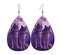 Pendiente De Piel Lobos Lunares Místicos Pendiente Cuero Cómodo Estampado Pendientes Colgantes Para Niñas Mujer Aniversario