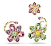 Pendiente ear cuff Idyllia, Set (3), Diseño asimétrico, Tallas mixtas, Flor, Multicolor, Acabado en oro de 18 quilates OS