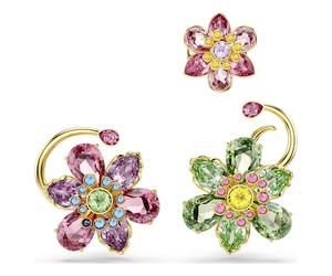 Pendiente ear cuff Idyllia, Set (3), Diseño asimétrico, Tallas mixtas, Flor, Multicolor, Baño tono oro OS