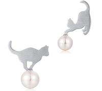 Pendiente Gato Perla, Pendientes Mujer Plata De Perla, Pendientes De Perlas Para Mujer Niña, Aretes De Gato