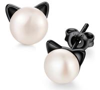 Pendiente Gato Perla, Pendientes Mujer Plata De Perla, Pendientes De Perlas Para Mujer Niña, Aretes De Gato