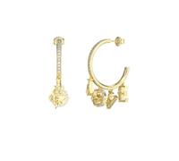 Guess Pendientes 4 Love Dorados - Argolla con Cristales Blancos y Palabras LOVE con Logo 4G