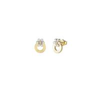 Guess Pendientes Lily Dorados - Argollas de Acero con Flor de Lirio en Cristales Blancos