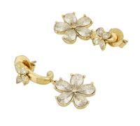 Guess Pendientes Lily Dorados - Huggies con Mariposa de Cristales Blancos y Colgante de Flor de Lirio