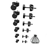 Pendiente Hombre Mujer, 6Pares 3mm-8mm Inoxidable con Aretes Redondos Kit de Aretes Neat (Negros)