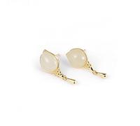 Pendientes 925 Antiguos pendientes de bolsas de bolas de artesanía francesa El jadeo blanco jade irregular de las mujeres Jade White en China