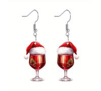 Pendientes acrílicos con diseño de taza de cerveza de Año Nuevo 2025, diseño de Año Nuevo, aretes de alto sentido con clip para Navidad para niñas, talla única, Acrílico