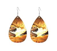 Pendientes acrílicos de lágrima de dinosaurio, volcán, fuego, para mujer, aretes de acrílico retro, aretes ligeros, talla única, Cuero sintético