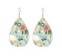 Pendientes acrílicos en forma de gota, bonitos estampados de flores, ligeros, a la moda, aretes colgantes en forma de lágrima, One Size, Acrílico, Sin piedra preciosa