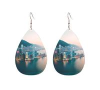 Pendientes acrílicos en forma de gota, bonitos estampados de Hong Kong, ligeros, a la moda, aretes colgantes de lágrima, talla única, Acrílico, Sin piedra preciosa