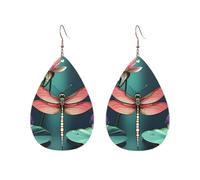 Pendientes acrílicos en forma de gota libélula linda con impresión lirio de agua ligero fashionTeardrop pendientes colgantes, One Size, Acrílico, Sin piedra preciosa