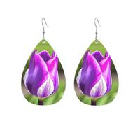 Pendientes acrílicos en forma de gota lindo tulipán púrpura estampado ligero fashionTeardrop pendientes colgantes, One Size, Acrílico, Sin piedra preciosa