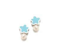 Pendientes Agatha Ruiz de la Prada Plata Ley niña NEW BEBÉ 8mm. flor azul esmaltada perla 3mm.