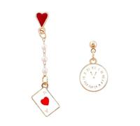 Pendientes Alicia en el País de las Maravillas, colgantes asimétricos, tarjeta de juego y reloj, joyas de fantasía