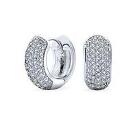 Pendientes Anchos De Aro Abrazador Con Cinco Filas De Cúpulas De Circonita Cúbica Pavé CZ Para Mujeres, Bodas, Graduaciones, Fiestas Formales, Plateados Y Con Estilo De Bisagra