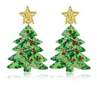 Pendientes Árbol de Navidad, 7,2x4,53cm Delicados Pendientes Navidad de Acrílico con Circonitas Vibrantes y Cuentas para Mujer Joyería Fiesta Decoración Festivales(Verde)