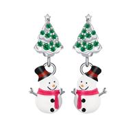 Pendientes Árbol de Navidad Muñeco de Nieve - Qings 925 Sterling Silver Xmas Tree Green Zirconia Asymmetrical Pendientes Colgantes para Hija Madre