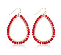 Pendientes Aro Cuentas Forma Lágrima, Pendientes Verano Cristales Brillantes Personalizados Bohemios Regalos para Mujeres (Rojo)