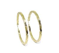 Pendientes aros grandes de oro amarillo de 18k de 2.5mm de anchos y 4.50cm de diámetro exterior. Peso; 3.65gr de oro de 18k. Cierre fácil click.