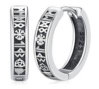 Pendientes Aros Vikingos Hombres Mujer Pendientes Vikingos Plata de Ley 925 con Runas Vikingos Aretes para Hombres Mujeres