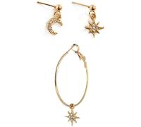 Pendientes asimétricos de 3 piezas Pendientes de lóbulo de diamantes de imitación en forma de luna creciente Conjunto de pendientes de aro grandeDeft ha sido elaborado