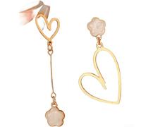 Pendientes asimétricos de gota de flor de corazón, 1 par, aretes de esmalte delicados de moda, postes de oro de 14 quilates, construcción ligera de aleación de zinc, joyería romántica para mujer