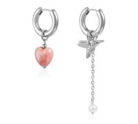 Pendientes asimétricos de inspiración vintage con corazón y pájaro, hipoalergénicos, aleación de zinc, joyería de moda para mujer, aretes asimétricos modernos, talla única, como se describe, como se