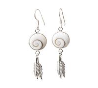 Pendientes Atrapasueños Plumas Plata de Ley- Aretes Piedra Santa Lucía para Mujer Hechos a Mano Originales Elegantes Largos - Joyería Moderna Concha Marina
