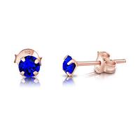 Pendientes Azul Eléctrico Mujer - Chapados Oro Rosa Con Cristales Swarovski Azules 4 mm - Aretes Pequeños de Plata