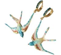 Pendientes Azules Encantados Del Perno Prisionero Del Golondrina, Pendientes Vibrantes Del Pájaro De La Aleación Del Esmalte Para Las Mujeres, Joyería Inspirada Del Cuento De Hadas (1 Par)
