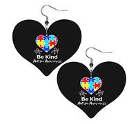 Pendientes Be Kind de cuero para concienciación sobre el autismo para mujer, pendientes colgantes, colgante de corazón con gancho, regalos para niña adulta