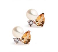 Pendientes Bhutto de Perlas Cultivadas de Agua dulce tipo botón de 4.5-5mm, topacios blancos naturales y citrinos naturales| Secret & You | Plata de Ley de 925 milésimas bañada en Oro rosa de 18K