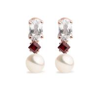 Pendientes Blackwell de Perlas Cultivadas de Agua dulce blancas tipo botón de 4-4.5mm, topacio blanco natural y granate natural | Secret & You | Plata de Ley de 925 milésimas bañada en Oro rosa de 18K
