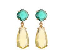 Pendientes Boda Invitada, Pendientes para Una Boda Gota de Agua Amarillo Verde con Pera Circonita Chapado en Oro 36mm