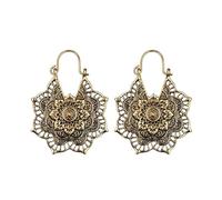 Pendientes Bohemios, Boho Gypsy Mandala Flor, Vintage Tribal Hueco Tallado, Diseño de Flor de Mandala, Para Mujeres y Niñas