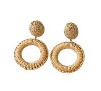 Pendientes bohemios coreanos hechos a mano de madera de bambú geométrica de ratán tejido de paja para mujer, joyería de fiesta bohemia, talla única, Ágata