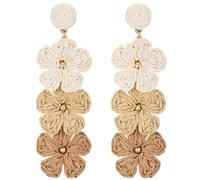 Pendientes bohemios de flor de paja para mujer, hechos a mano, hechos a mano, aretes de ratán floral, aretes colgantes bohemios, joyería de verano, playa, vacaciones, Acero aleado, Sin piedra preciosa