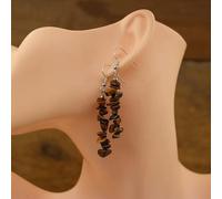 Pendientes bohemios de piedra natural con borla de grava y cristal crudo, chips de fluorita colgantes, gancho para mujer, joyería de regalo, ojo de tigre