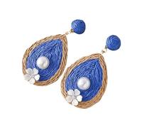 Pendientes Bohemios De Rafia Azul Rey con Forma De Lágrima, Colgantes, Bohemios, para Mujer, Bonitos Pendientes De Flor Hechos A Mano, Joyería Tropical De Playa para Verano.