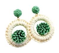 Pendientes bohemios tejidos de paja para mujer, hechos a mano, redondos, ligeros, para vacaciones en la playa, joyería para verano, Latón, Sin piedra preciosa