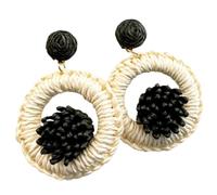 Pendientes bohemios tejidos de paja para mujer, hechos a mano, redondos, ligeros, para vacaciones en la playa, joyería para verano, Latón, Sin piedra preciosa