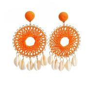 Pendientes Bohemios Trenzados Hechos A Mano, Color Naranja, con Borlas De Caracol, Étnicos, Retro, Bohemios, Colgantes, Joyería Colorida para Mujeres, Adolescentes Y Niñas, Regalos para Fiestas D