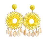 Pendientes Bohemios Trenzados Hechos A Mano para Mujer, Color Amarillo, con Borlas De Caracol, Étnicos, Retro, Bohemios, Colgantes, Joyería Colorida para Mujeres, Adolescentes Y Niñas, Regalos Pa