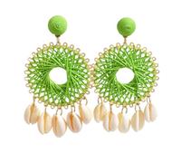 Pendientes Bohemios Trenzados Verdes Hechos A Mano para Mujer, con Borlas De Caracol, Estilo Étnico Retro Bohemio, Joyería Colorida para Mujeres, Adolescentes Y Niñas, Regalos para Fiestas De Cum