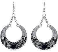 Pendientes Boho de mujer gema artificial excava fuera disco pendientes colgantes de aro étnico tribal gitano, negro atractivo
