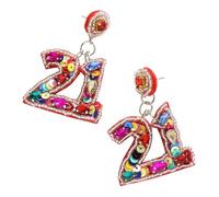 Pendientes brillantes del número 40 y 30, 21 para mujer, joyería de cumpleaños con cuentas de color rosa intenso, aretes de letra de declaración, aretes de 30, 21 y 40 cumpleaños, aretes de feliz