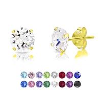 Pendientes Brillantes - Pendientes Pequeños - Pendientes Mujer Plata de Ley 925 Chapados en Oro Amarillo con Cristales Swarovski® 6 mm - Pendientes Oro - Pendientes Diamante