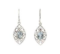 Pendientes calados de topacio azul, hechos a mano, estilo bohemio tradicional, con piedras preciosas naturales, en plata de ley 925
