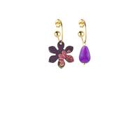 Pendientes Campanilla Hoop IKEBANA seda y gota violeta, Talla única, Latón, Ágata